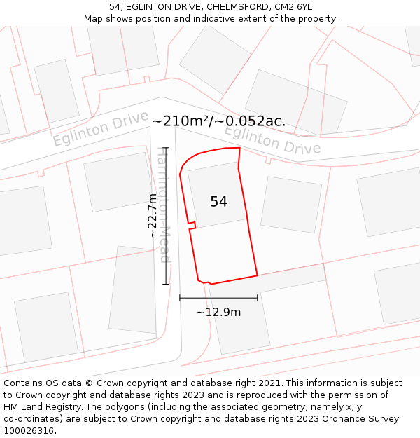 54, EGLINTON DRIVE, CHELMSFORD, CM2 6YL: Plot and title map
