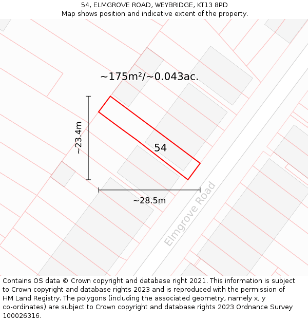54, ELMGROVE ROAD, WEYBRIDGE, KT13 8PD: Plot and title map
