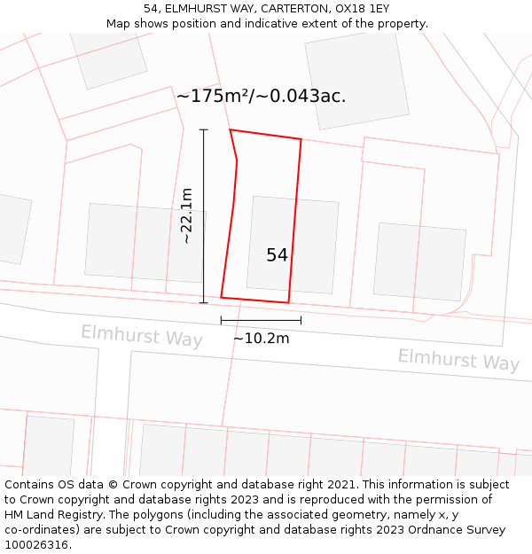 54, ELMHURST WAY, CARTERTON, OX18 1EY: Plot and title map