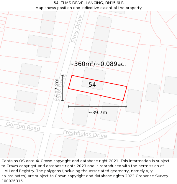 54, ELMS DRIVE, LANCING, BN15 9LR: Plot and title map
