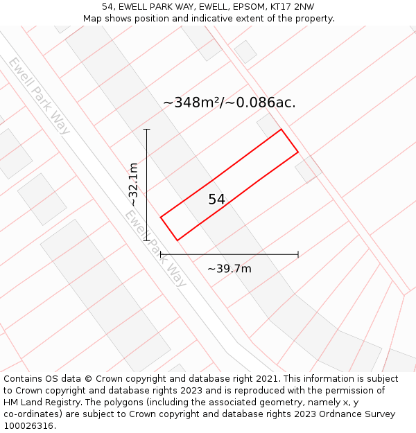 54, EWELL PARK WAY, EWELL, EPSOM, KT17 2NW: Plot and title map