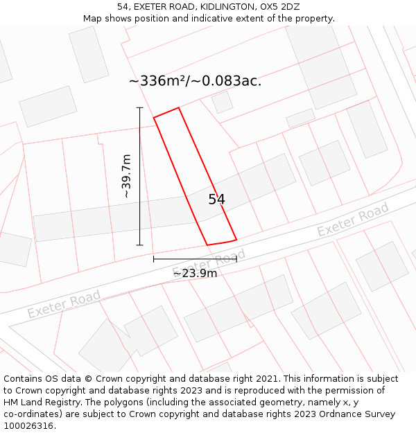 54, EXETER ROAD, KIDLINGTON, OX5 2DZ: Plot and title map