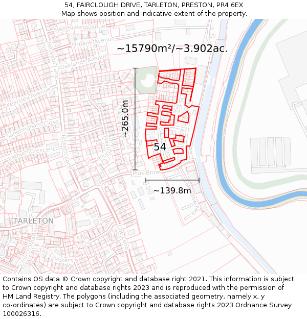 54, FAIRCLOUGH DRIVE, TARLETON, PRESTON, PR4 6EX: Plot and title map