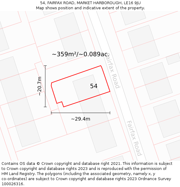 54, FAIRFAX ROAD, MARKET HARBOROUGH, LE16 9JU: Plot and title map