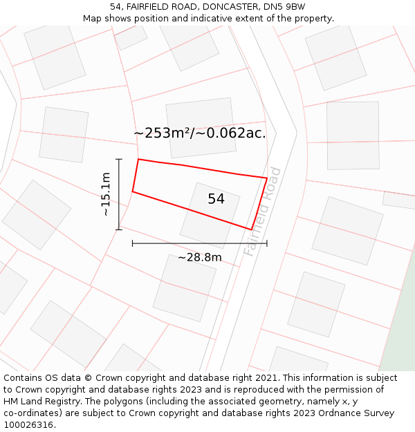 54, FAIRFIELD ROAD, DONCASTER, DN5 9BW: Plot and title map