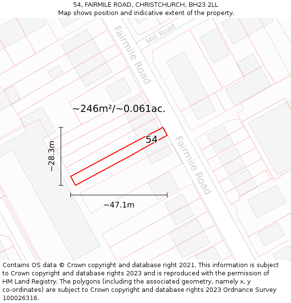 54, FAIRMILE ROAD, CHRISTCHURCH, BH23 2LL: Plot and title map
