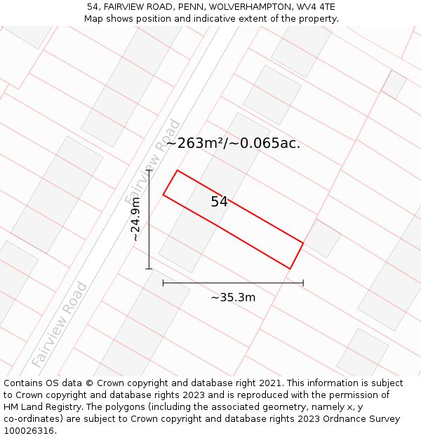 54, FAIRVIEW ROAD, PENN, WOLVERHAMPTON, WV4 4TE: Plot and title map