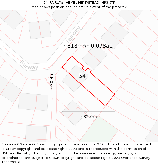 54, FAIRWAY, HEMEL HEMPSTEAD, HP3 9TP: Plot and title map