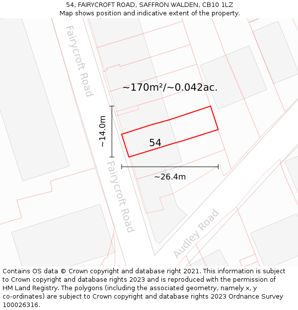 54, FAIRYCROFT ROAD, SAFFRON WALDEN, CB10 1LZ: Plot and title map