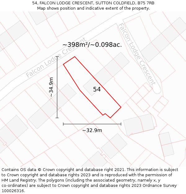 54, FALCON LODGE CRESCENT, SUTTON COLDFIELD, B75 7RB: Plot and title map