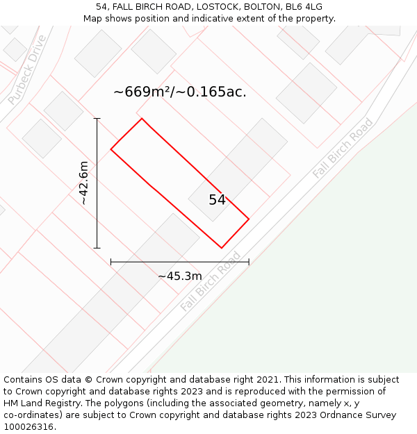54, FALL BIRCH ROAD, LOSTOCK, BOLTON, BL6 4LG: Plot and title map