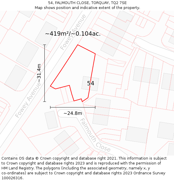 54, FALMOUTH CLOSE, TORQUAY, TQ2 7SE: Plot and title map