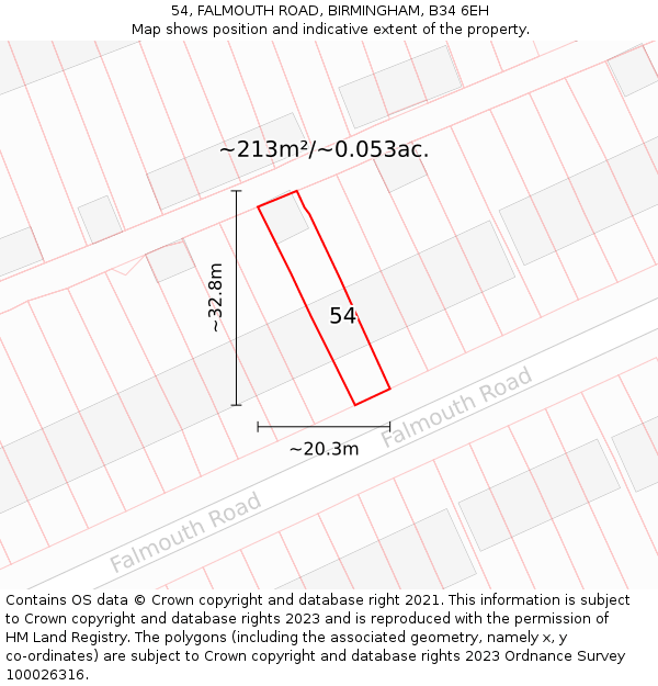 54, FALMOUTH ROAD, BIRMINGHAM, B34 6EH: Plot and title map