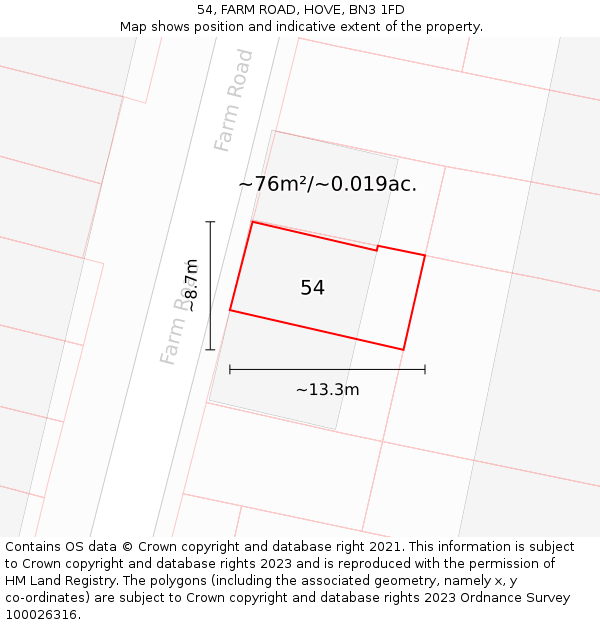 54, FARM ROAD, HOVE, BN3 1FD: Plot and title map