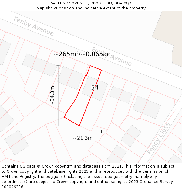 54, FENBY AVENUE, BRADFORD, BD4 8QX: Plot and title map