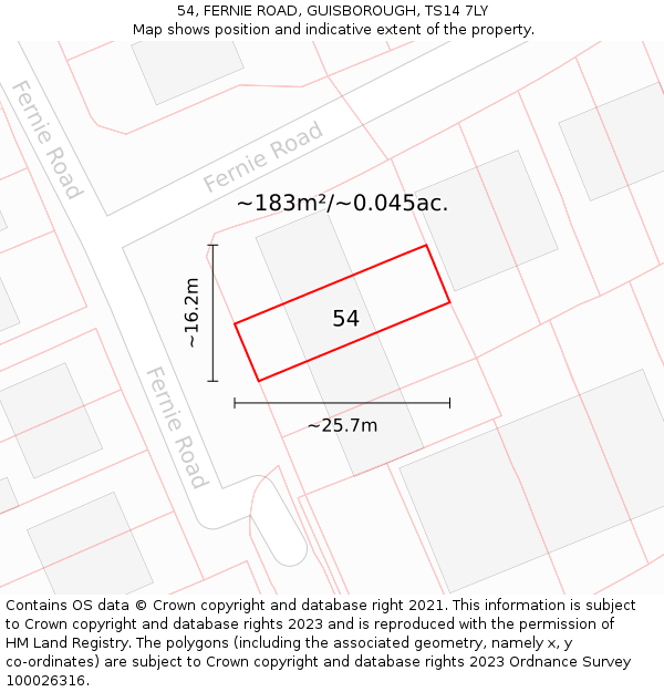 54, FERNIE ROAD, GUISBOROUGH, TS14 7LY: Plot and title map