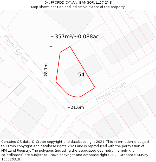 54, FFORDD CYNAN, BANGOR, LL57 2NS: Plot and title map