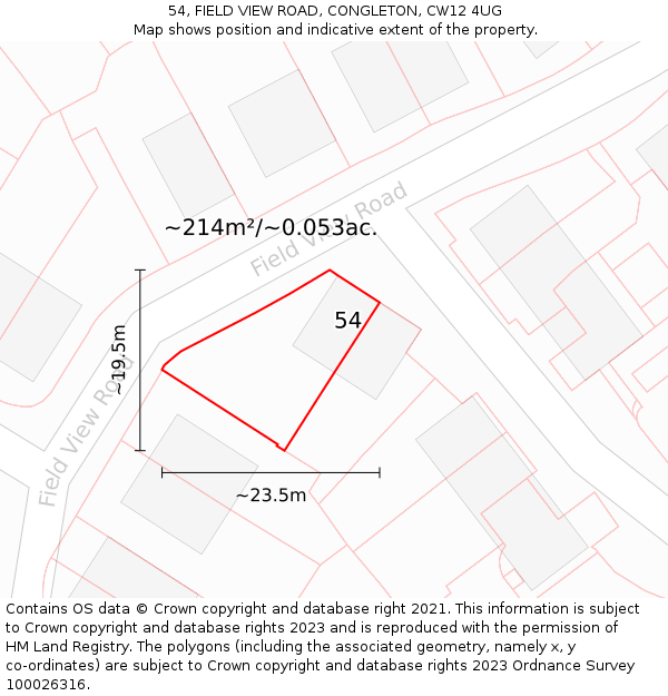54, FIELD VIEW ROAD, CONGLETON, CW12 4UG: Plot and title map