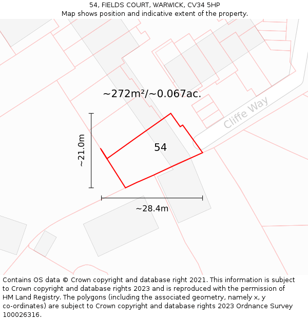 54, FIELDS COURT, WARWICK, CV34 5HP: Plot and title map