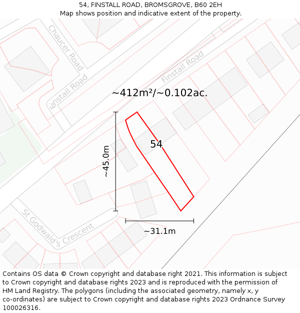 54, FINSTALL ROAD, BROMSGROVE, B60 2EH: Plot and title map