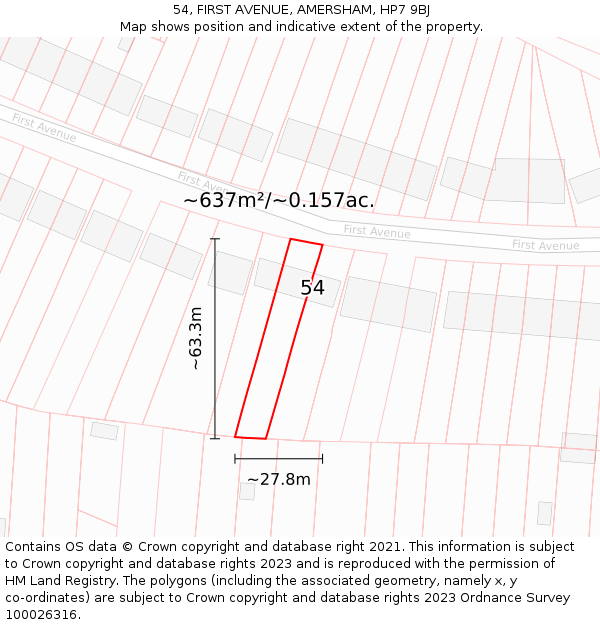 54, FIRST AVENUE, AMERSHAM, HP7 9BJ: Plot and title map