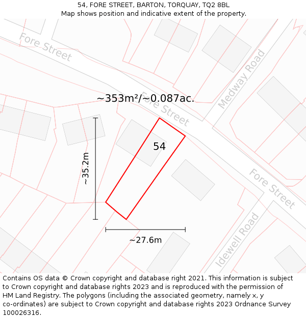 54, FORE STREET, BARTON, TORQUAY, TQ2 8BL: Plot and title map