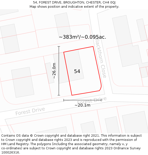 54, FOREST DRIVE, BROUGHTON, CHESTER, CH4 0QJ: Plot and title map