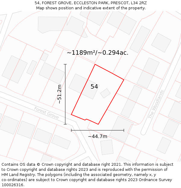 54, FOREST GROVE, ECCLESTON PARK, PRESCOT, L34 2RZ: Plot and title map