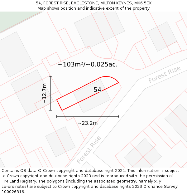 54, FOREST RISE, EAGLESTONE, MILTON KEYNES, MK6 5EX: Plot and title map