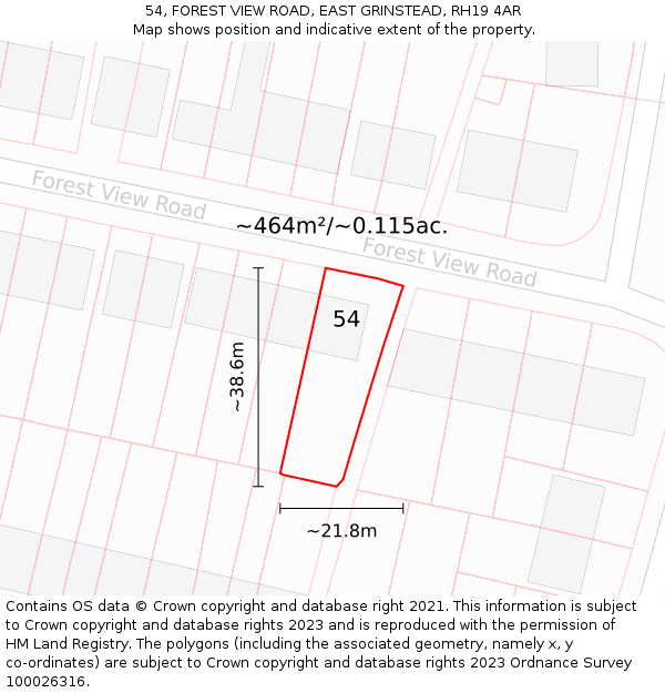 54, FOREST VIEW ROAD, EAST GRINSTEAD, RH19 4AR: Plot and title map