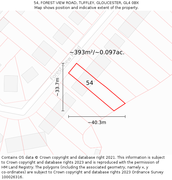54, FOREST VIEW ROAD, TUFFLEY, GLOUCESTER, GL4 0BX: Plot and title map
