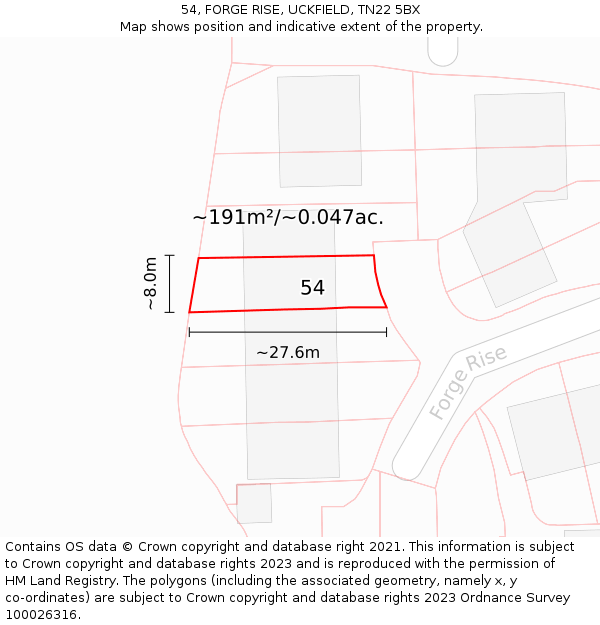 54, FORGE RISE, UCKFIELD, TN22 5BX: Plot and title map