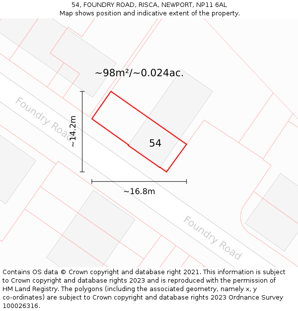 54, FOUNDRY ROAD, RISCA, NEWPORT, NP11 6AL: Plot and title map