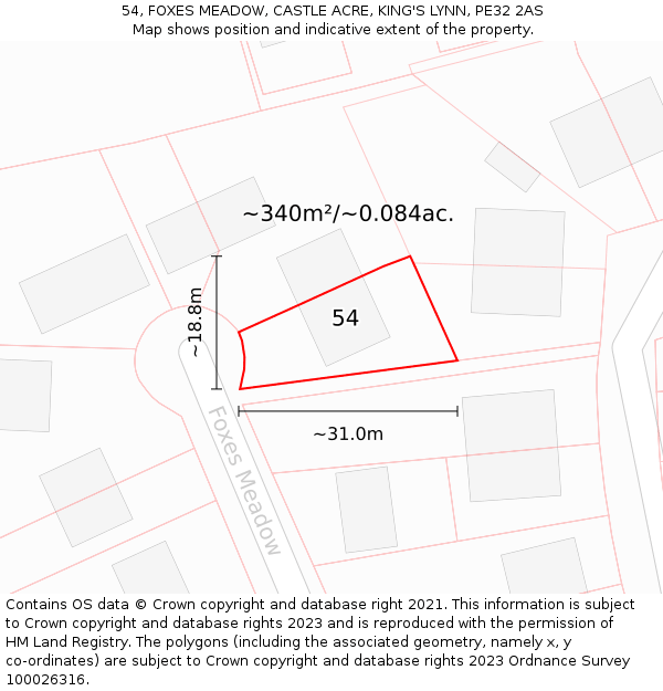 54, FOXES MEADOW, CASTLE ACRE, KING'S LYNN, PE32 2AS: Plot and title map