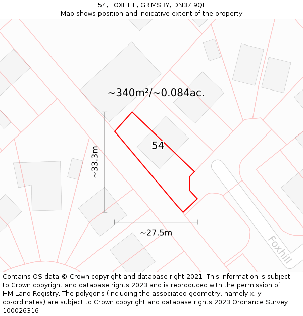 54, FOXHILL, GRIMSBY, DN37 9QL: Plot and title map