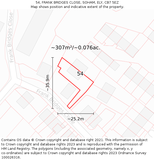 54, FRANK BRIDGES CLOSE, SOHAM, ELY, CB7 5EZ: Plot and title map