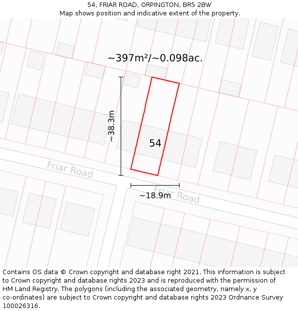54, FRIAR ROAD, ORPINGTON, BR5 2BW: Plot and title map
