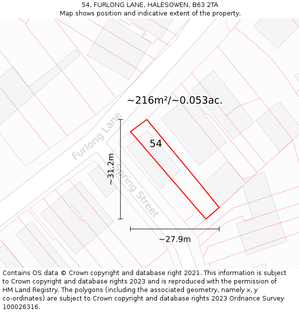 54, FURLONG LANE, HALESOWEN, B63 2TA: Plot and title map