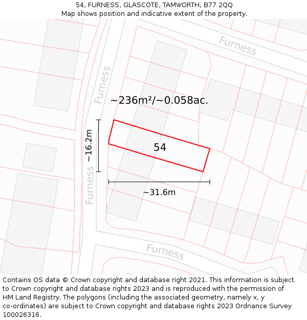 54, FURNESS, GLASCOTE, TAMWORTH, B77 2QQ: Plot and title map