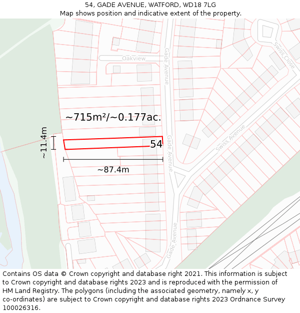 54, GADE AVENUE, WATFORD, WD18 7LG: Plot and title map
