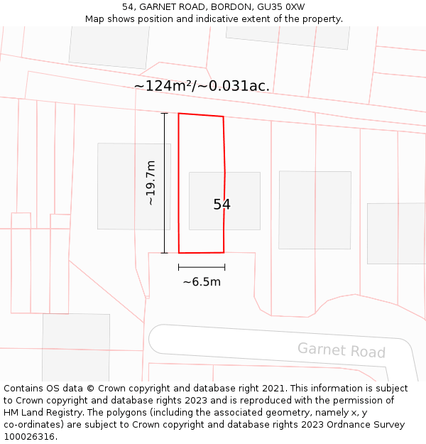 54, GARNET ROAD, BORDON, GU35 0XW: Plot and title map