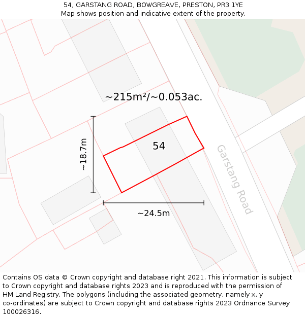54, GARSTANG ROAD, BOWGREAVE, PRESTON, PR3 1YE: Plot and title map