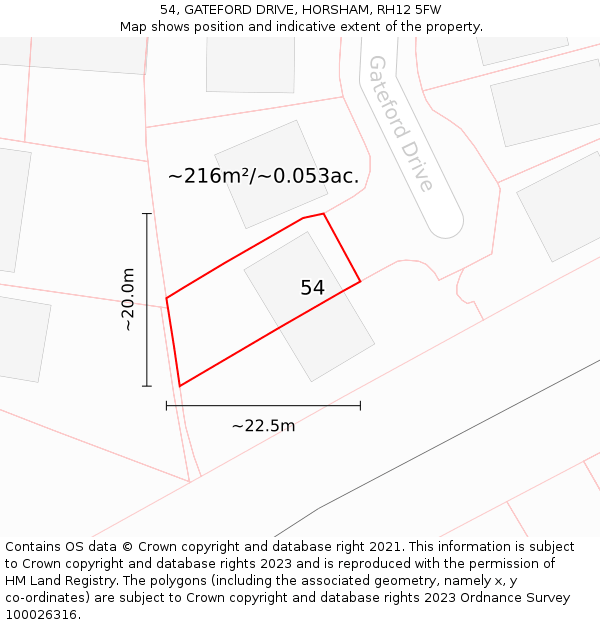 54, GATEFORD DRIVE, HORSHAM, RH12 5FW: Plot and title map