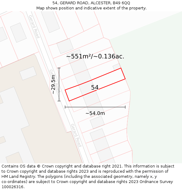 54, GERARD ROAD, ALCESTER, B49 6QQ: Plot and title map