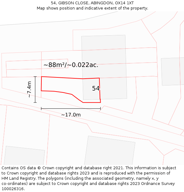 54, GIBSON CLOSE, ABINGDON, OX14 1XT: Plot and title map
