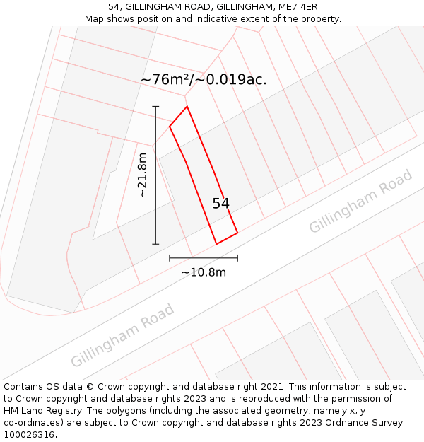 54, GILLINGHAM ROAD, GILLINGHAM, ME7 4ER: Plot and title map