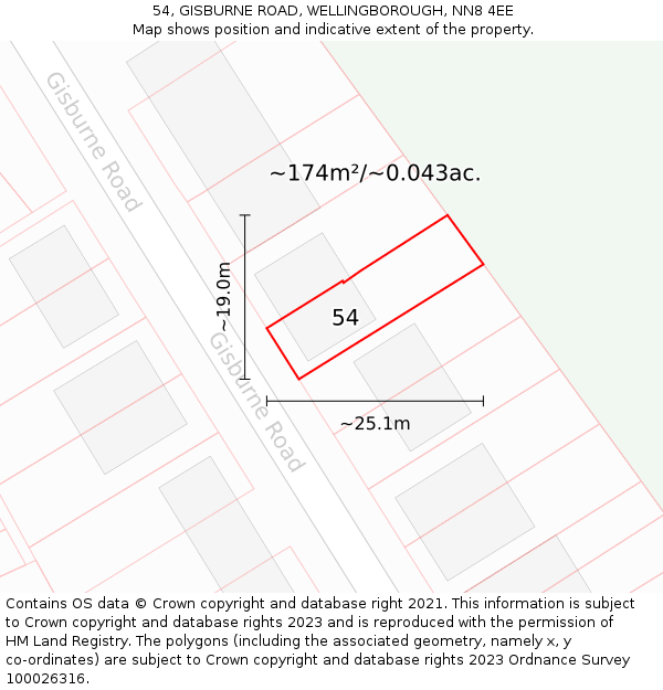 54, GISBURNE ROAD, WELLINGBOROUGH, NN8 4EE: Plot and title map