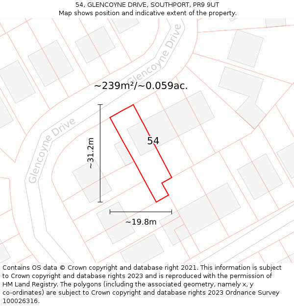 54, GLENCOYNE DRIVE, SOUTHPORT, PR9 9UT: Plot and title map