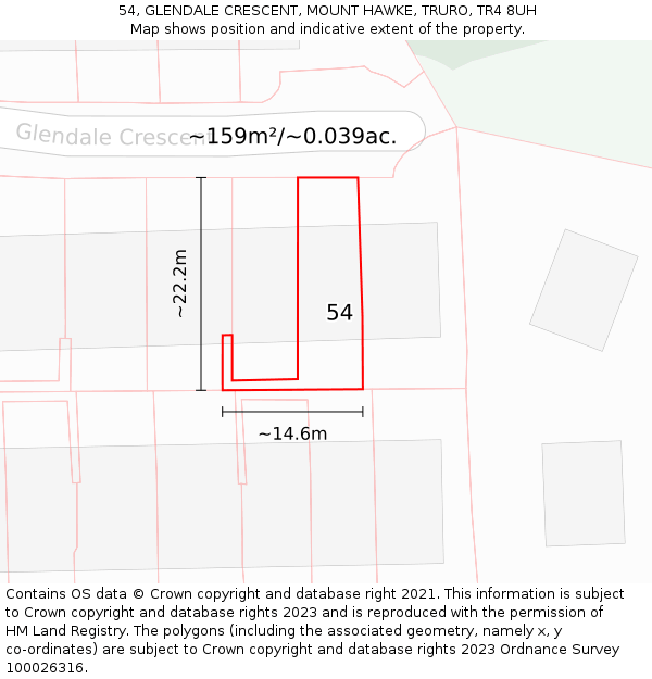 54, GLENDALE CRESCENT, MOUNT HAWKE, TRURO, TR4 8UH: Plot and title map