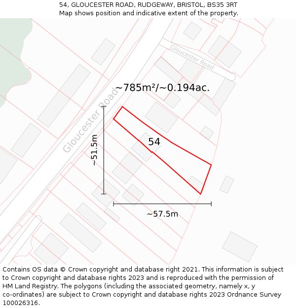 54, GLOUCESTER ROAD, RUDGEWAY, BRISTOL, BS35 3RT: Plot and title map